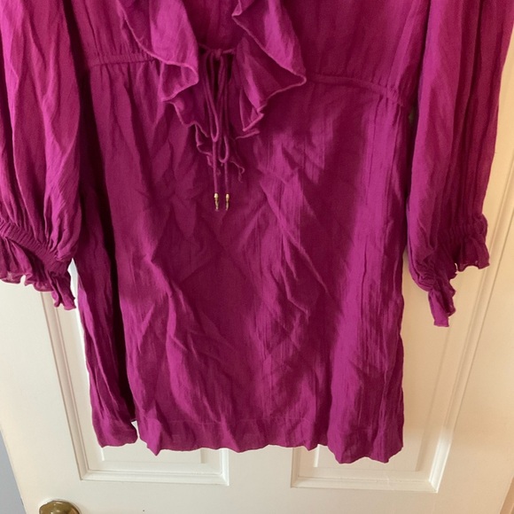 Free People Morning Light Mini Dress Purple Ruffled Tie V Neck Boho Size S - Picture 7 of 11